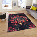 Red Gold Mandala Area Rug, Spiritual Zen Decor, Non-Slip