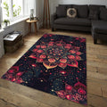 Red Gold Mandala Area Rug, Spiritual Zen Decor, Non-Slip