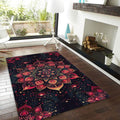 Red Gold Mandala Area Rug, Spiritual Zen Decor, Non-Slip