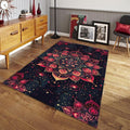 Red Gold Mandala Area Rug, Spiritual Zen Decor, Non-Slip