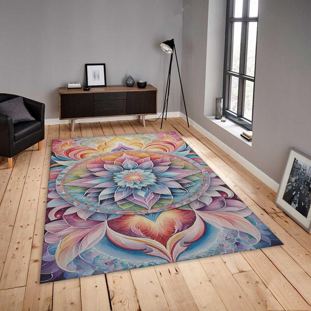 Pastel Mandala Area Rug, Non-Slip Zen Decor