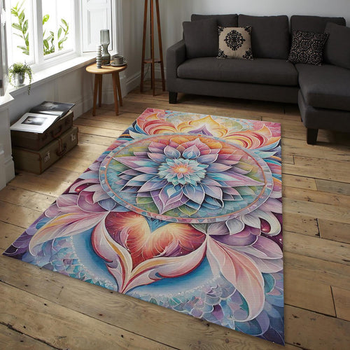Pastel Mandala Area Rug, Non-Slip Zen Decor