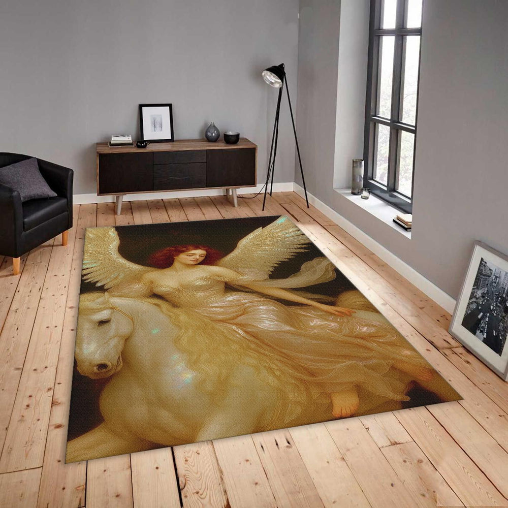 Angel Pegasus Area Rug, Fantasy Zen Decor, Non-Slip Floor Mat
