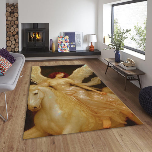 Angel Pegasus Area Rug, Fantasy Zen Decor, Non-Slip Floor Mat