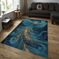 Phoenix Area Rug, Blue Gold, Zen Reiki Decor, Non-Slip