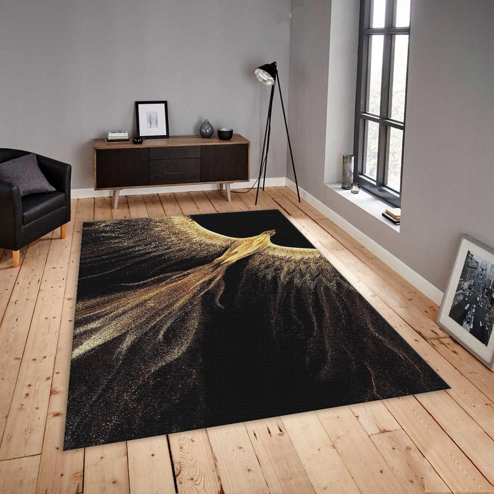Gold Phoenix Area Rug, Spiritual Zen Decor, Non-Slip Carpet