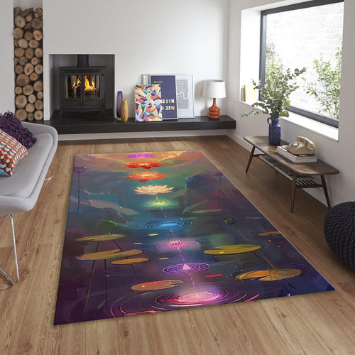Chakra Lotus River Rug, Colorful Zen Meditation Carpet