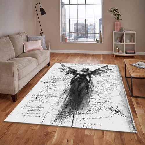 Goth Angel Rug, Dark Aesthetic Area Rug