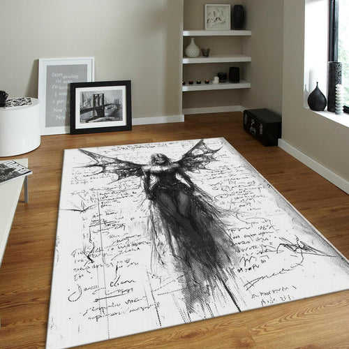 Goth Angel Rug, Dark Aesthetic Area Rug