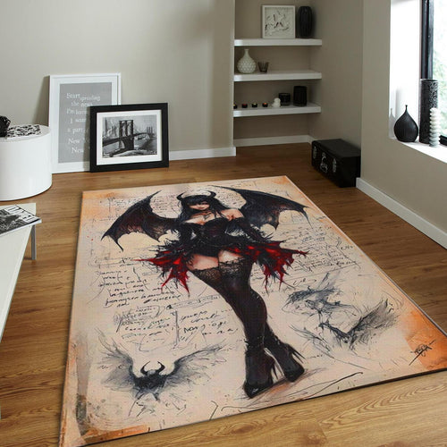 Gothic Demon Girl Rug, Dark Fantasy Area Rug