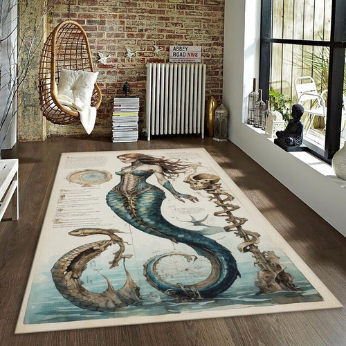 Goth Mermaid Rug, Dark Academia Area Rug