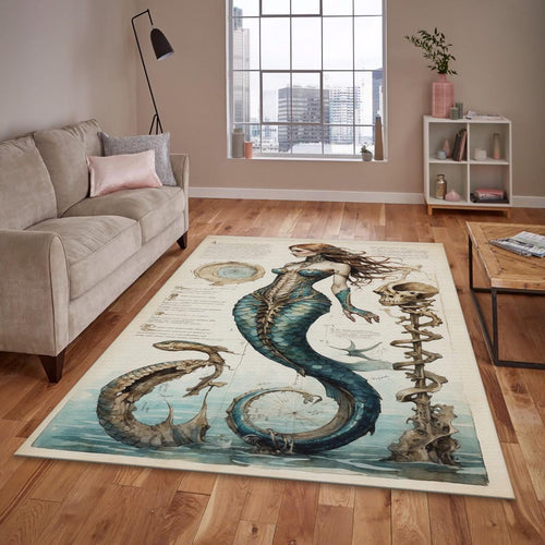 Goth Mermaid Rug, Dark Academia Area Rug