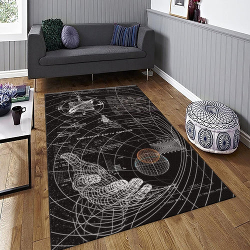 Sci-fi Schematic Rug, Black and White