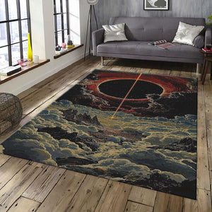Cosmic Eclipse Rug, Celestial Art Dark Fantasy Landscape Decor