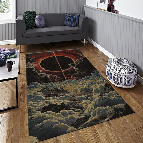 Cosmic Eclipse Rug, Celestial Art Dark Fantasy Landscape Decor