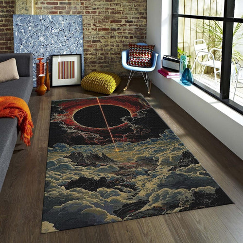 Cosmic Eclipse Rug, Celestial Art Dark Fantasy Landscape Decor