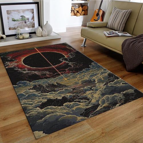Cosmic Eclipse Rug, Celestial Art Dark Fantasy Landscape Decor