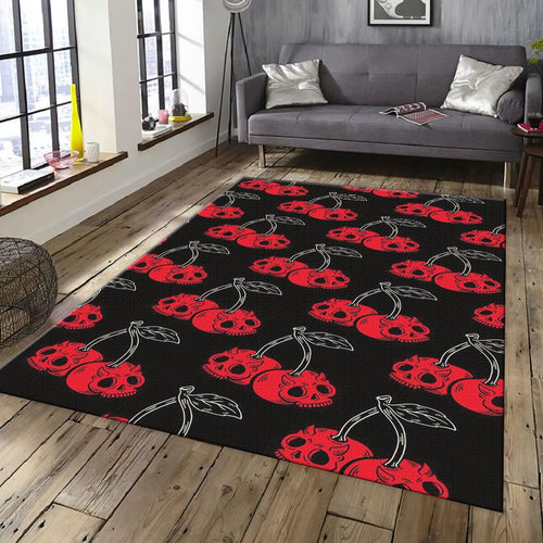 Gothic Cherry Skull Rug, Red and Black