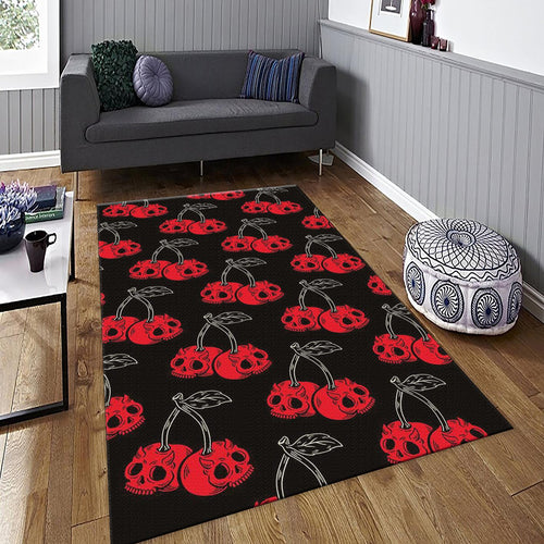 Gothic Cherry Skull Rug, Red and Black