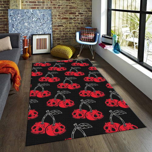 Gothic Cherry Skull Rug, Red and Black
