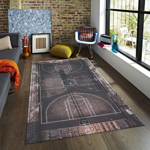 Moody Basketball Court Rug, Aerial Art