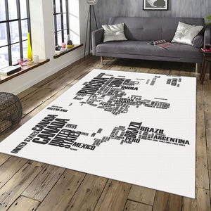 Minimalist World Map Rug, Black and White