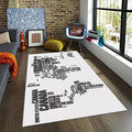 Minimalist World Map Rug, Black and White