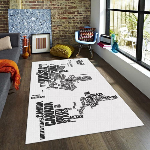 Minimalist World Map Rug, Black and White