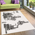 Minimalist World Map Rug, Black and White