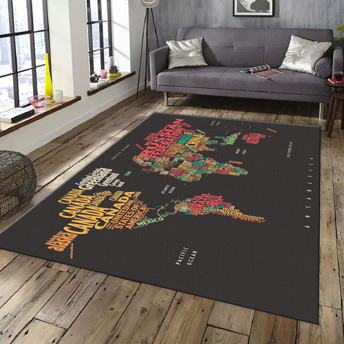 Colorful World Map Rug, Typography Art
