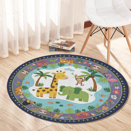 Safari Animals Round Rug Personalized Kids Nursery Decor