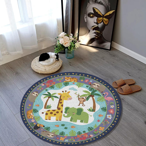 Safari Animals Round Rug Personalized Kids Nursery Decor