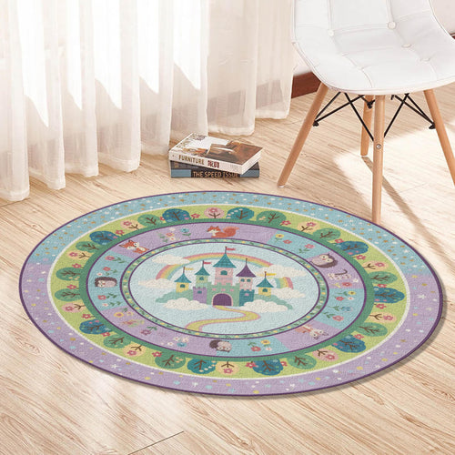 Princess Castle Round Rug Pastel Nursery Playroom Decor
