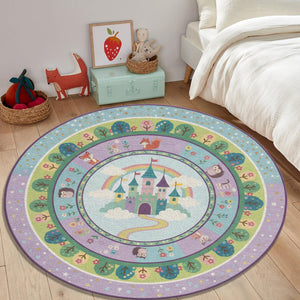 Princess Castle Round Rug Pastel Nursery Playroom Decor