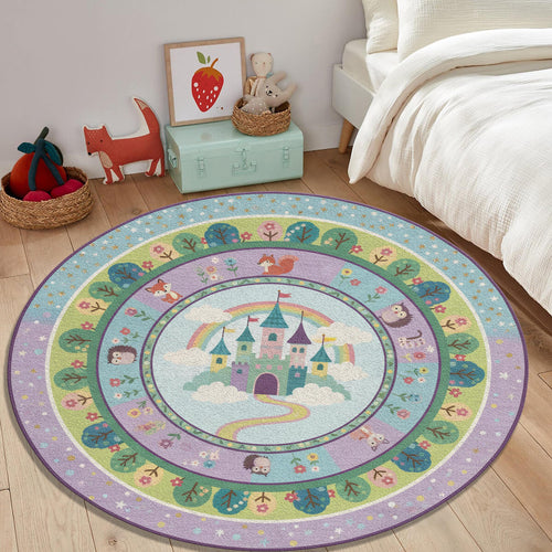 Princess Castle Round Rug Pastel Nursery Playroom Decor
