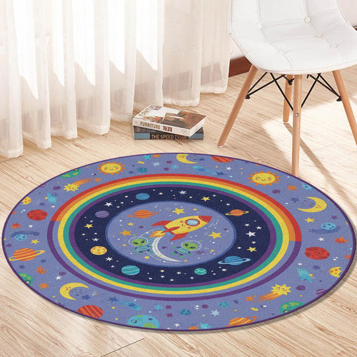 Kids Space Rug Rocket, Aliens, Rainbow Nursery Decor