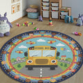 School Bus Round Rug Classroom Kids Playroom Circle Carpet
