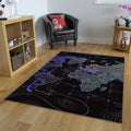 Neon World Map Rug, Cyberpunk Style