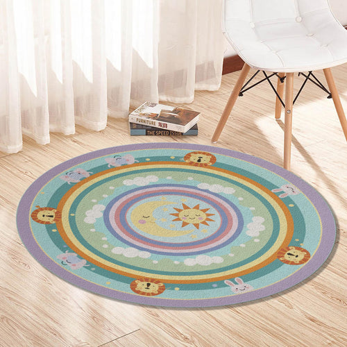 Pastel Nursery Rug Celestial Sun, Moon & Rainbow Kids Playroom