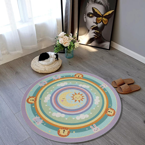 Pastel Nursery Rug Celestial Sun, Moon & Rainbow Kids Playroom