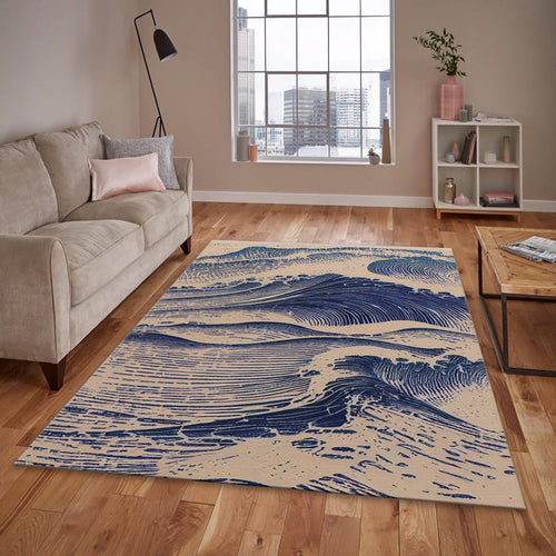 Japanese Wave Rug, Ukiyo-e Woodblock Art