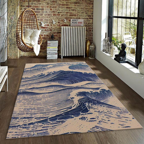 Japanese Wave Rug, Ukiyo-e Woodblock Art