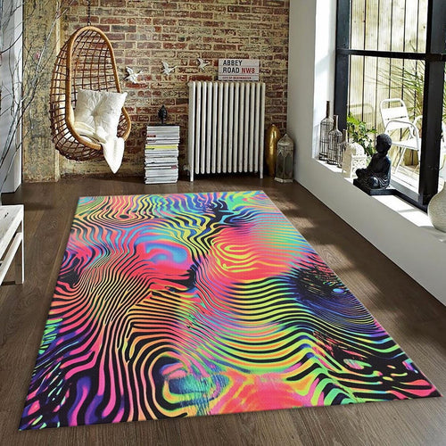 Psychedelic Abstract Rug, Trippy Neon Art