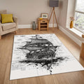 Vintage Pirate Ship Rug, Nautical Sketch Art