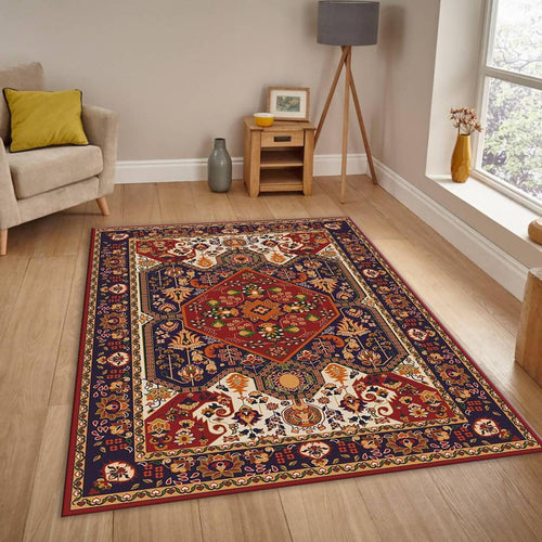 Traditional Oriental Rug, Red and Navy Blue
