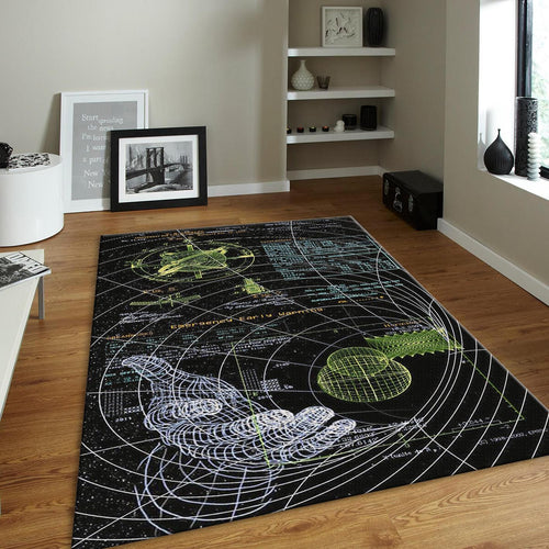 Cyberpunk Schematic Rug, Green & Black