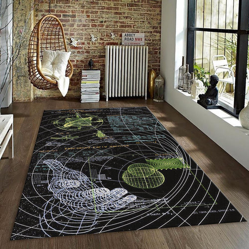 Cyberpunk Schematic Rug, Green & Black