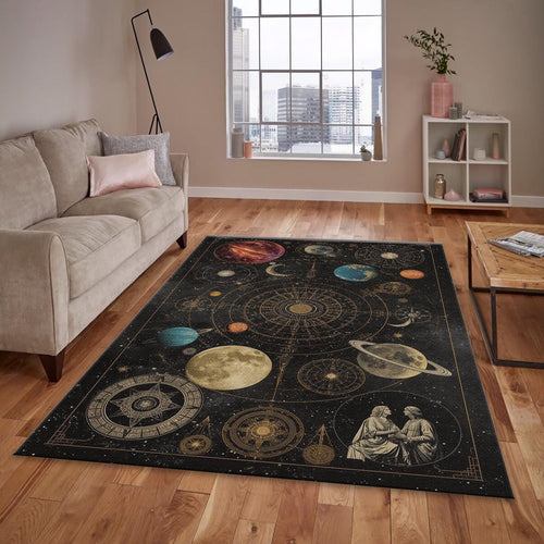 Vintage Solar System Rug, Celestial Map