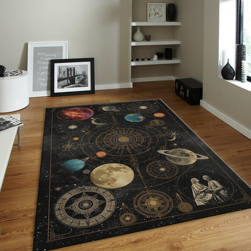 Vintage Solar System Rug, Celestial Map