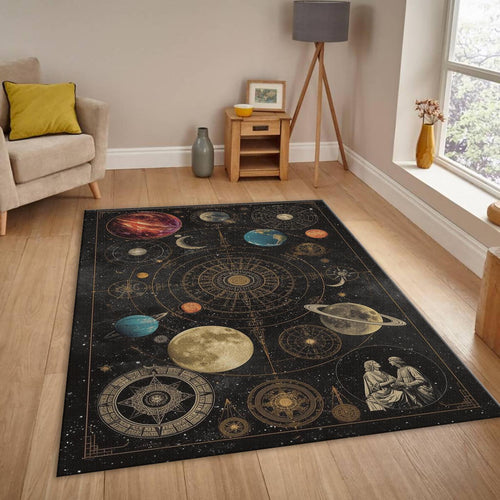 Vintage Solar System Rug, Celestial Map